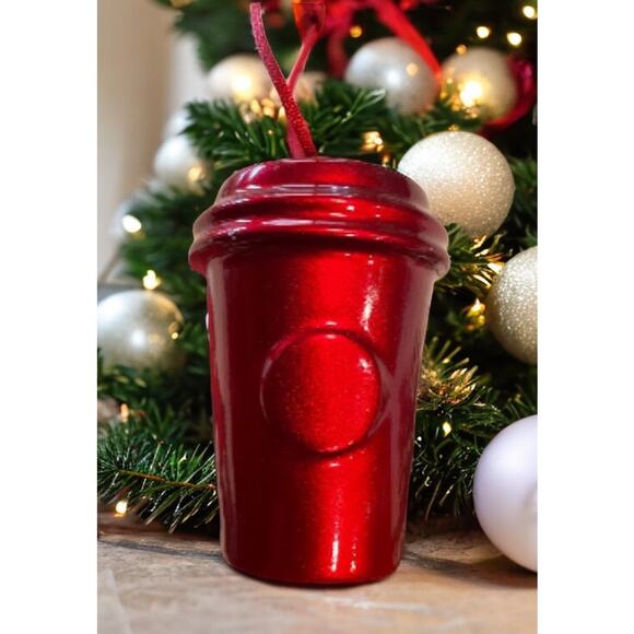 VTG Set (3) Ceramic Metallic Gold Red Silver STARBUCKS CUP ORNAMENTS 3" New - Picture 3 of 7